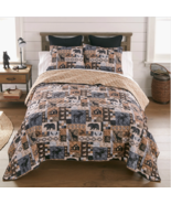 Black Bear Country Lodge Reversible Printed Quilt Set Rustic Cabin - $77.55+