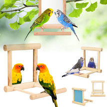 Bird Toy Cage Swing Chewing Wooden Mirror For Parrot Parakeet Cockatiel Conure - £13.43 GBP