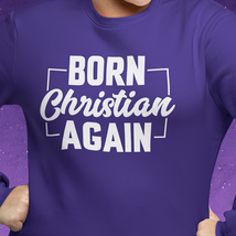 Heavy Blend™ Crewneck Sweatshirt &quot;Born Again&quot; white graphic - $29.80+