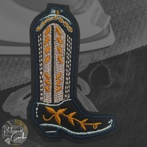 Cowboy Boot in Black and Orange Detailed Iron On Patch Applique Embellis... - $3.20