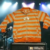 NWT Dead Stock Vintage Y2K 2XL Long Sleeve Orange Stripe Zip Up Shirt PJ... - $36.00