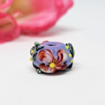 Artisan Lampwork Glass Bead Purple Red Flower Designer Bead - £11.76 GBP