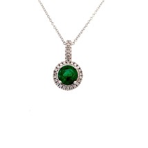 Natural Emerald Diamond Pendant Necklace 18&quot; 14k W Gold 1.90 TCW Certified - £1,547.94 GBP
