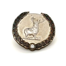 Vtg Signed Sterling Carved Standing Elk Moose Round Wheat with CZ Hat Tie Pin - £35.72 GBP