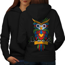 Bright Colorful Owl Sweatshirt Hoody Nature Bird Women Hoodie Back - £17.85 GBP
