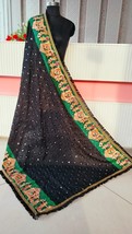 Phulkari Dupatta Chiffon Chinon heavy embroidery Indian Chunni PR8 Doli Black - $37.15