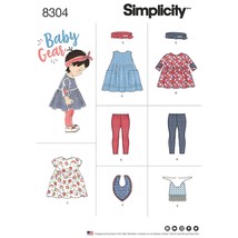 Simplicity US8304A Baby Gear Toddler&#39;s Leggings, Dress, Bibs, and Headband Sewin - £14.94 GBP