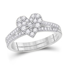 10kt White Gold Round Diamond Heart Bridal Wedding Ring Band Set 1/2 Ctw - £633.37 GBP