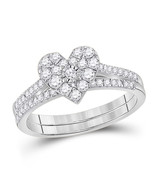 10kt White Gold Round Diamond Heart Bridal Wedding Ring Band Set 1/2 Ctw - £629.77 GBP