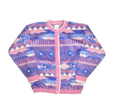 Vintage Moon Apples Cardigan Sweater Womens S Pink Aztec Navajo Teacher ... - £16.11 GBP