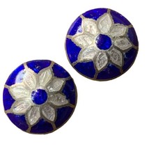 vintage sterling silvee blue enamel dome stud earrings - £35.24 GBP