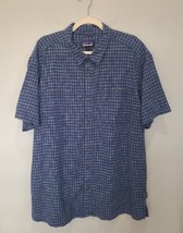 Patagonia Shirt Mens XL Blue Plaid Short Sleeve Button Up Hemp Organic Cotton - £20.34 GBP