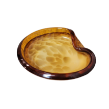 MCM Murano Alfredo Barbini Amber Beige Fold Over Dish Gold Fleck Art Glass Bowl - £59.20 GBP