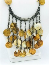 Golden Dyed Mother Of Pearl Beaded Dangle Chain Collar Necklace - $19.80