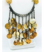 Golden Dyed Mother Of Pearl Beaded Dangle Chain Collar Necklace - £15.69 GBP