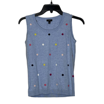 Talbots Petites Tank Top Sweater Size P Blue With Multi Polka Dots Cotton Blend - £15.58 GBP