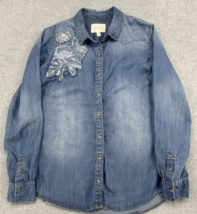 Jessica Simpson Lace Appliqué Denim Button Down Shirt Chambray Western T... - $27.71
