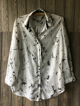 Z &amp; I Women&#39;s Black and White Marble Pattern Button-Up Blouse Size Large - £7.37 GBP