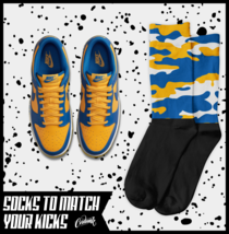 CAMO Socks for Dunk Low UCLA Blue Jay University Gold Yellow Michigan Shirt 1 - £16.18 GBP