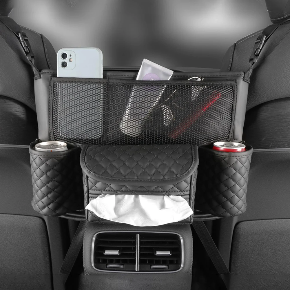 Car Storage Bag Between Seats Car Organizer Holder Handbag Tissue Water Cup - £19.22 GBP