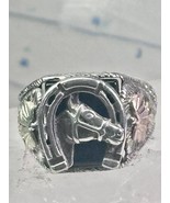 Black Hills Gold Ring horse horseshoe good luck onyx band size 10 cowboy... - $4,383.35 MXN
