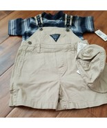 Boy&#39;s Khaki Overall Shorts with Blue Striped Shirt &amp; Hat~ Size 18 M~ Bel... - $17.87