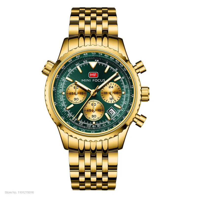Stainless Steel Quartz Watches Men Gold Green Waterproof Lumnous Wristwa... - $49.64