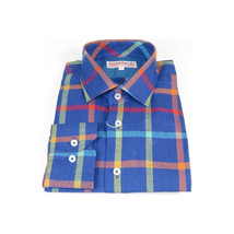 Men Linen Sports Shirt By INSERCH English Plaid European 2905 Blue Multi Checker image 4