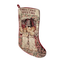 Vtg Needlepoint Christmas Greetings Holiday Stocking Velvet Angels Bell Floral - £25.83 GBP