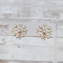 Vintage Screw On Earrings Pretty Gold Tone, Faux Pearl, Clear Gem - £11.58 GBP