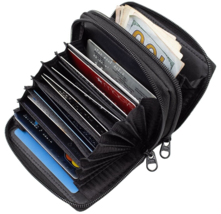 Women&#39;s Palm Wallet, Accordion Style,Genuine Leather, RFID Blocking, Bla... - £9.42 GBP