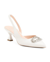 NEW MA&amp;LO  ITALY WHITE LEATHER EMBELLISHED  KITTEN HEELS PUMPS SIZE 8 M ... - £71.92 GBP