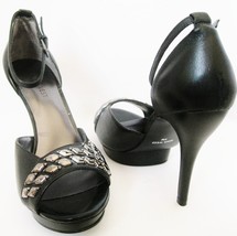 Nine West Shoes High Heel Strappy Sandals 8M Black  Silver Studs Ankle Strap - £30.30 GBP