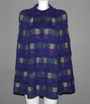 VTG Purple Chartreuse Metallic Thread Squares Poncho Sweater Cape Arm Holes Wm&#39;s - £32.14 GBP