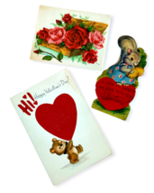 1950s Valentines Day Cards 3 PC Lot Die Cut Squirrel Roses Teddy Bear Vintage - £5.36 GBP