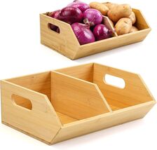 Portable Stackable Bamboo Bins Set - Stylish Storage for Fruits, Veggies... - $84.10