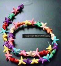 STARFISH BEADS 15&quot; recon Howlite 14mm StarFish mixed color beads BS039 - £2.29 GBP