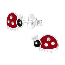 Ladybug 925 Silver Stud Earrings with Crystals - £11.19 GBP