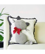 &quot;Cat&quot; 3D pillow cover, cotton crochet pillow case, handmade cushion, hom... - $979.99 MXN