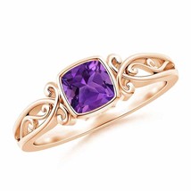 ANGARA Vintage Style Cushion Amethyst Solitaire Ring for Women in 14K Solid Gold - £379.69 GBP