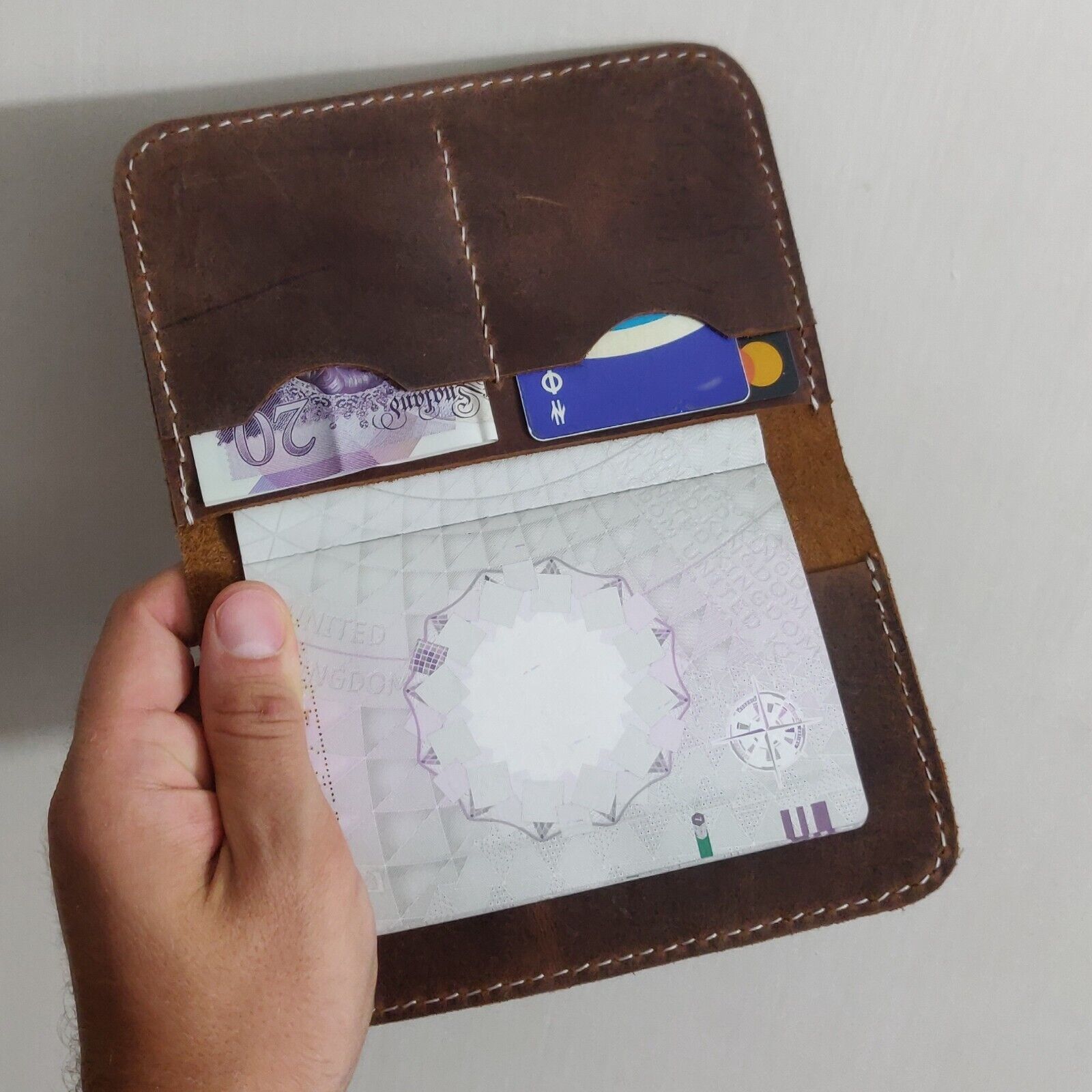 Handmade Genuine Leather Notepad Cover Passport Card Money Holder 15.7 x... - $12.44