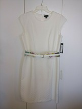 Worthington Ladies Cap Sleeve Winter White Weave Pattern Dress W/BELT-NWT-$70 - £11.21 GBP