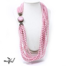 Vintage 8 Strand Pink Bead Necklace with Pretty Clasp - Cascade Effect - Hey Viv - £20.44 GBP