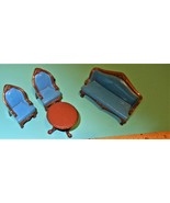 Mattel Doll House  Sofa Blue , 2 Chairs &amp; table - Livingroom Miniature 1980 - £21.67 GBP