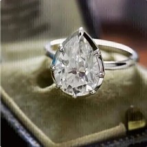 2 Ct Pear Cut Simulated Diamond Engagement Solitaire Ring 14K White Gold Plated - £94.95 GBP
