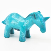 Vaneal Group Hand Carved Kisii Soapstone Sky Blue Unicorn Figurine Made Kenya - £12.73 GBP