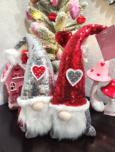 Valentine&#39;s Day Sequins Red Silver Gnome Couple Doll Tabletop Decor NEW - £37.47 GBP
