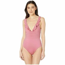 Soluna Womens Blush Pink Pleated Ruffle One-Piece Swimsuit Size L New - £26.20 GBP