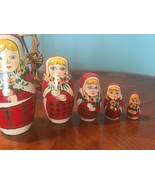 Vintage Set of 5 Russian  Nesting Dolls Girl USSR Handpainted Flower - $376.34 MXN