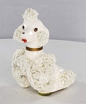 Vintage Spaghetti Poodle Dog White Figurine Sitting Gold Collar MCM - £11.45 GBP